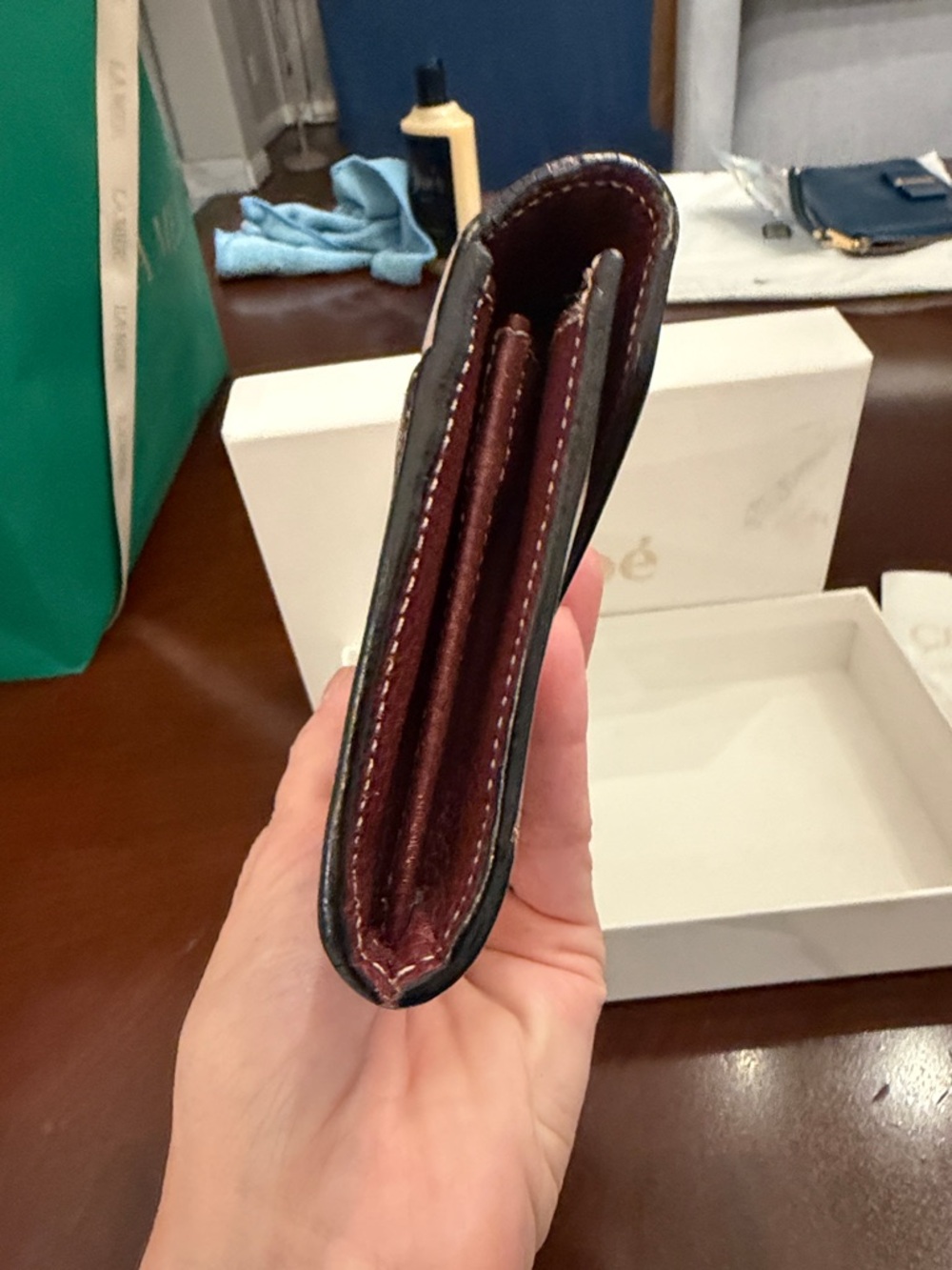 Chloé Colorblock Leather Envelope Wallet in Pink, Taupe & Burgundy - Picture 8 of 12
